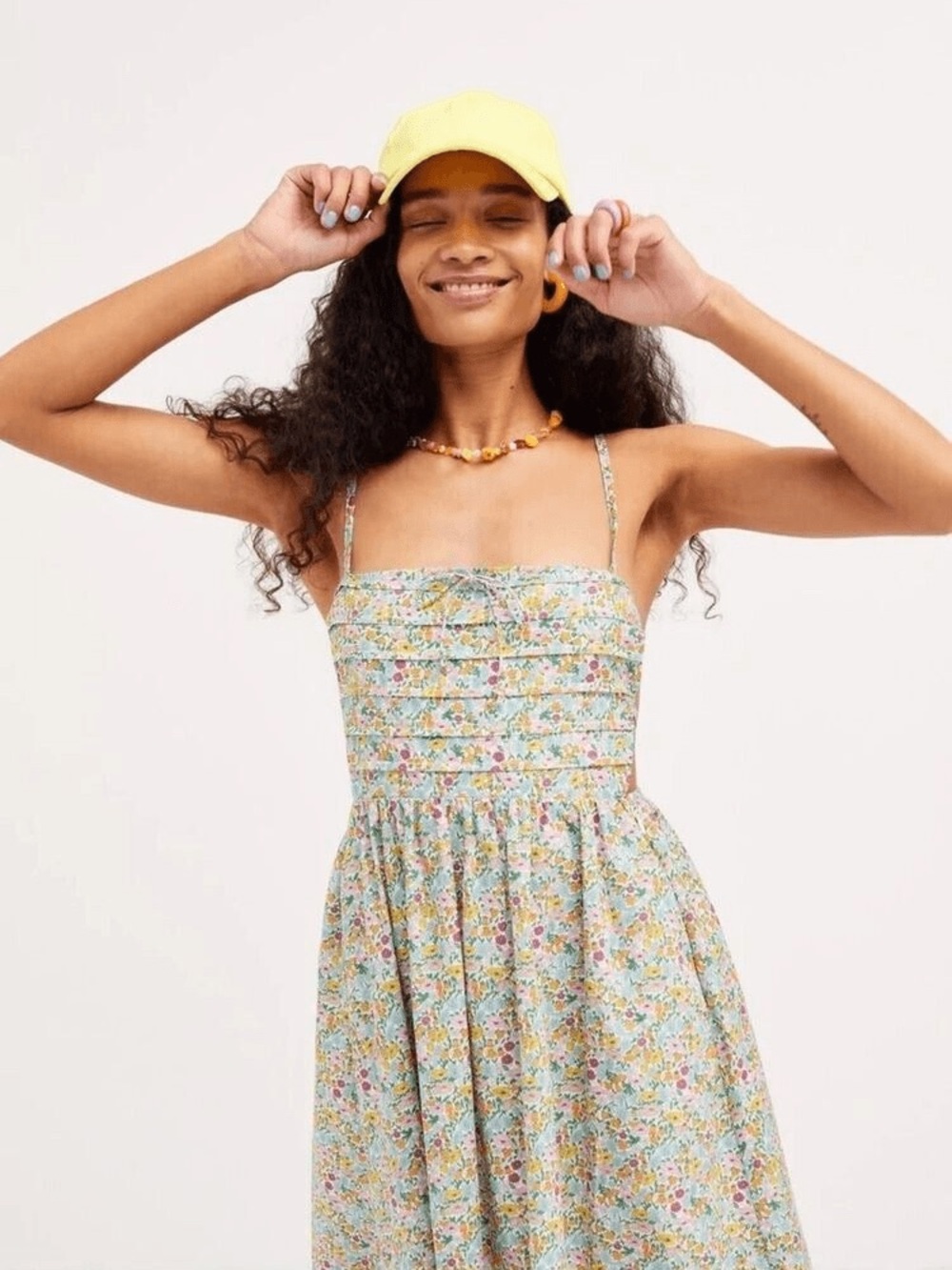 For Love & Lemons Raleigh Floral Smocked Midi Dress in Blue